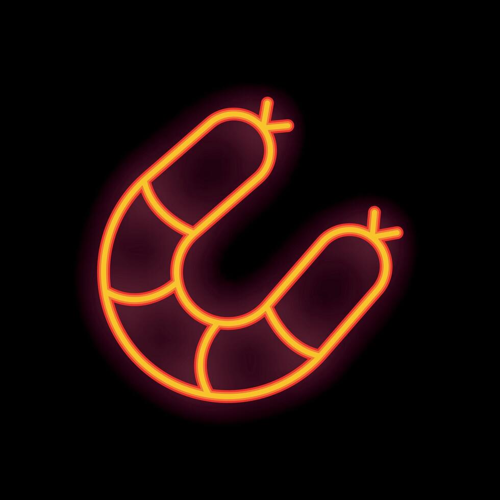 Glowing neon icon of grilled sausage with segments forming a horseshoe shape on black background vector