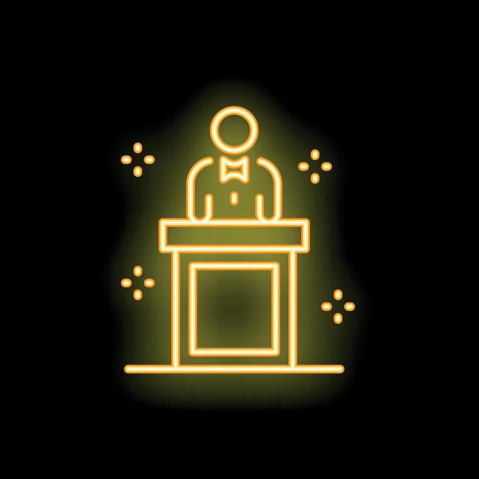 Neon sign of a politician speaking at a podium vector