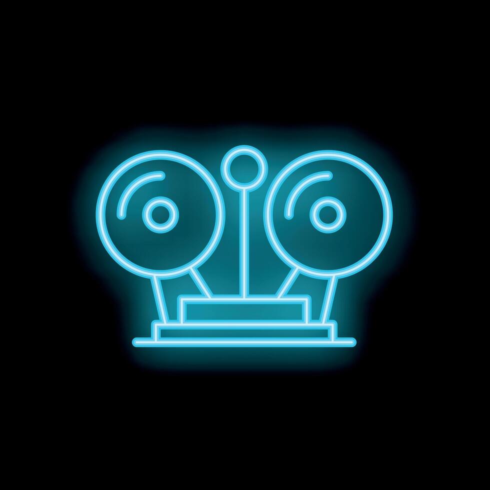 Neon icon of retro vinyl turntable playing music on black background vector