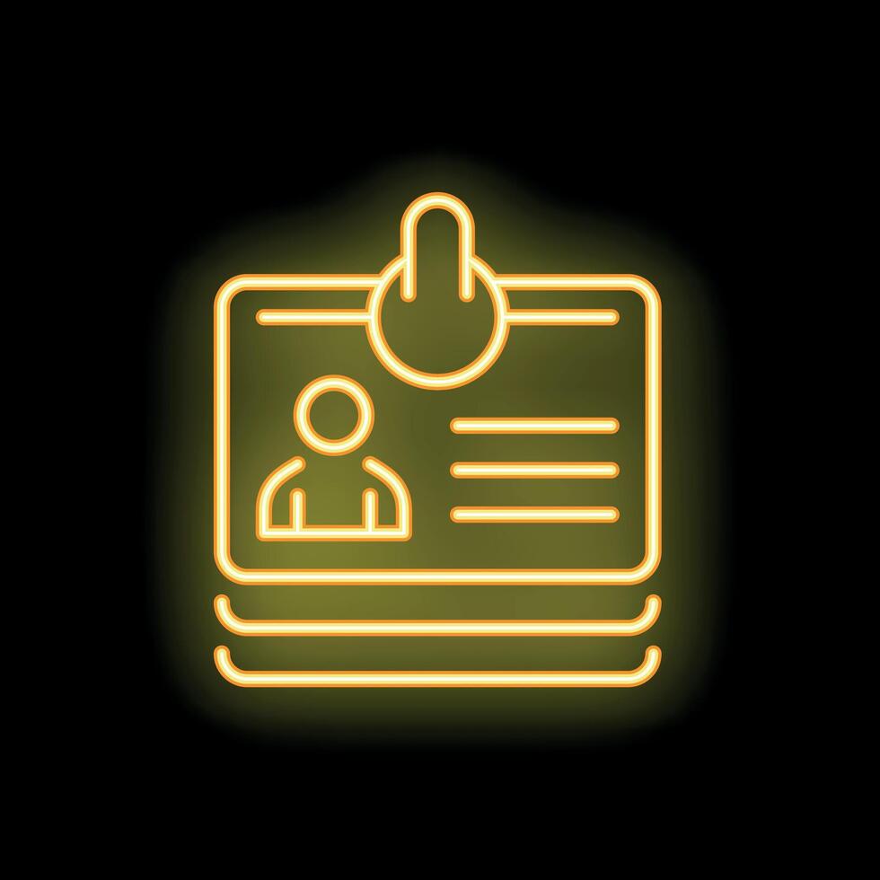 Glowing neon line id card icon illustrating personal identification vector