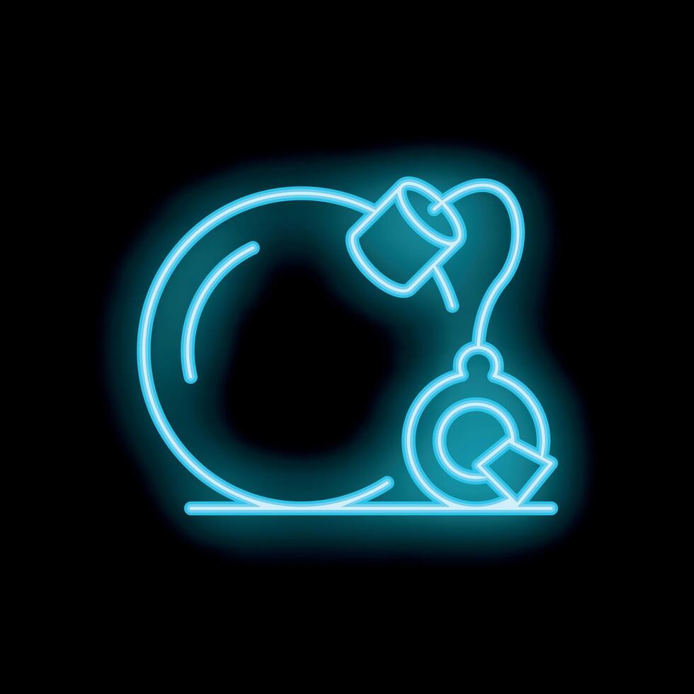 Blue neon icon of tea bag brewing in cup on black background vector
