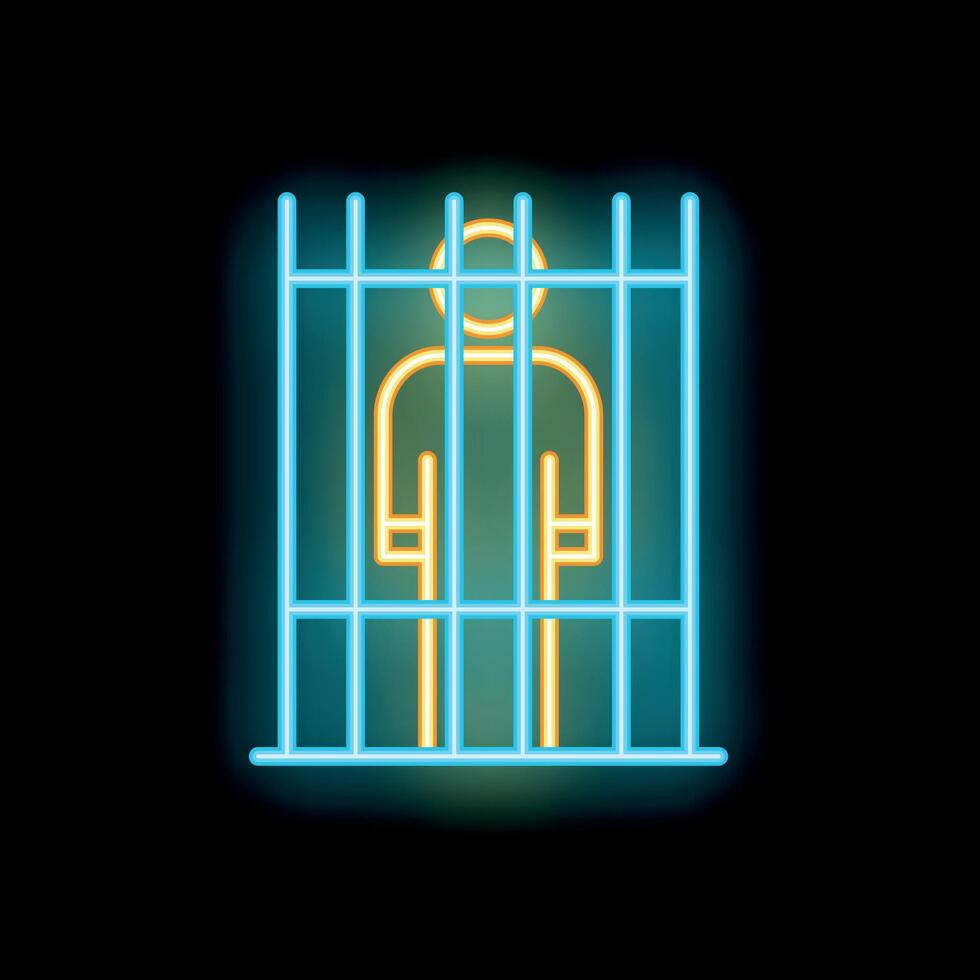 Neon sign depicting person standing behind bars vector