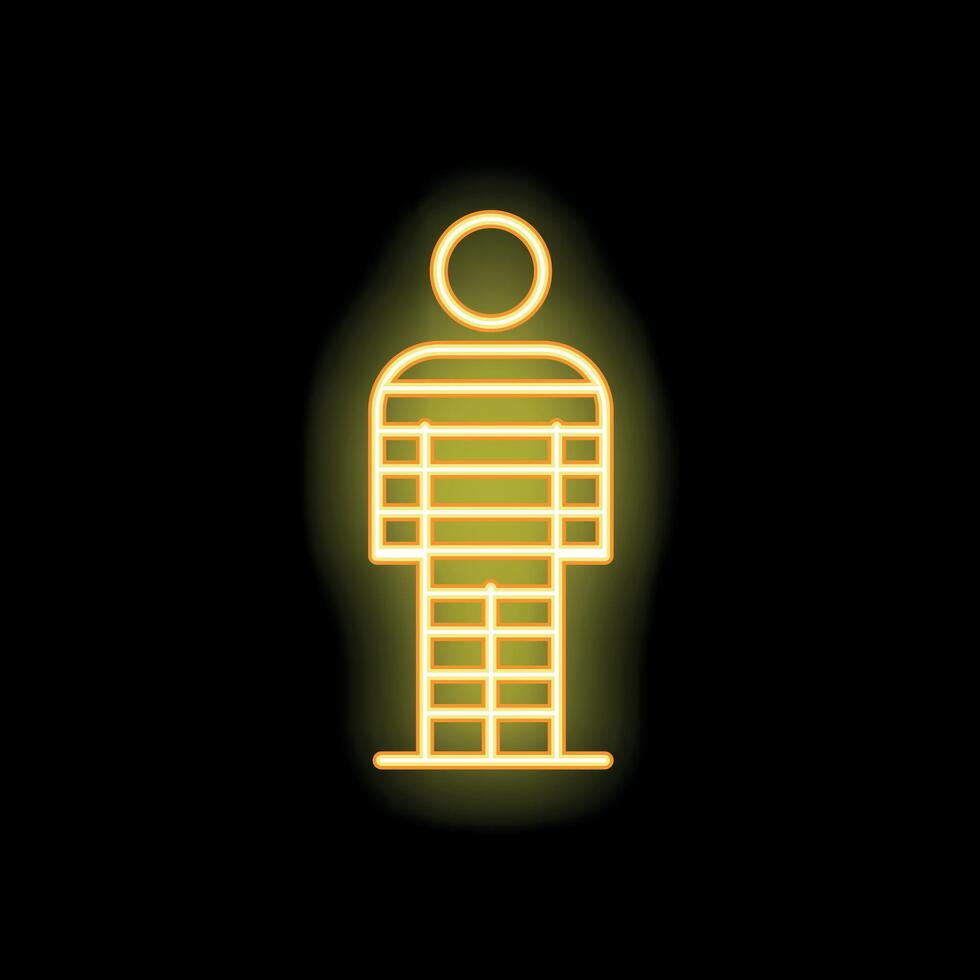 Glowing neon icon of a prisoner wearing a striped uniform vector