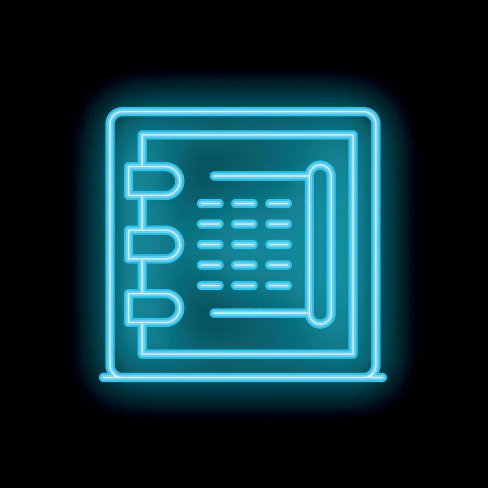 Glowing neon icon of a notebook with bookmark for note taking vector