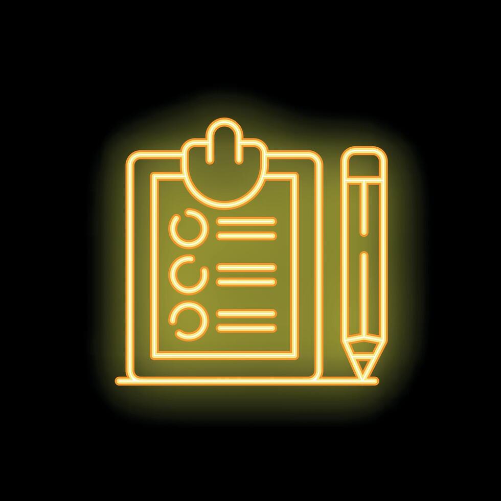 Neon yellow clipboard with checklist and pencil icon vector