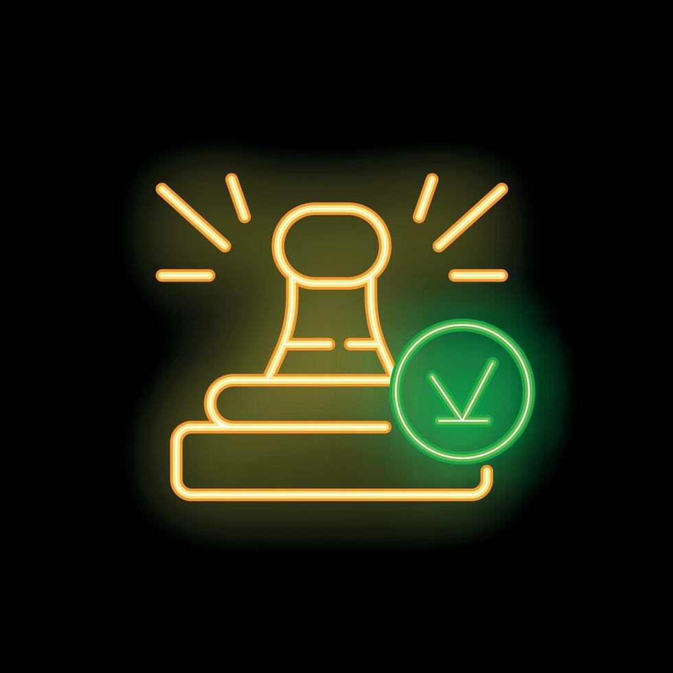 Neon stamp making a check mark on black background vector
