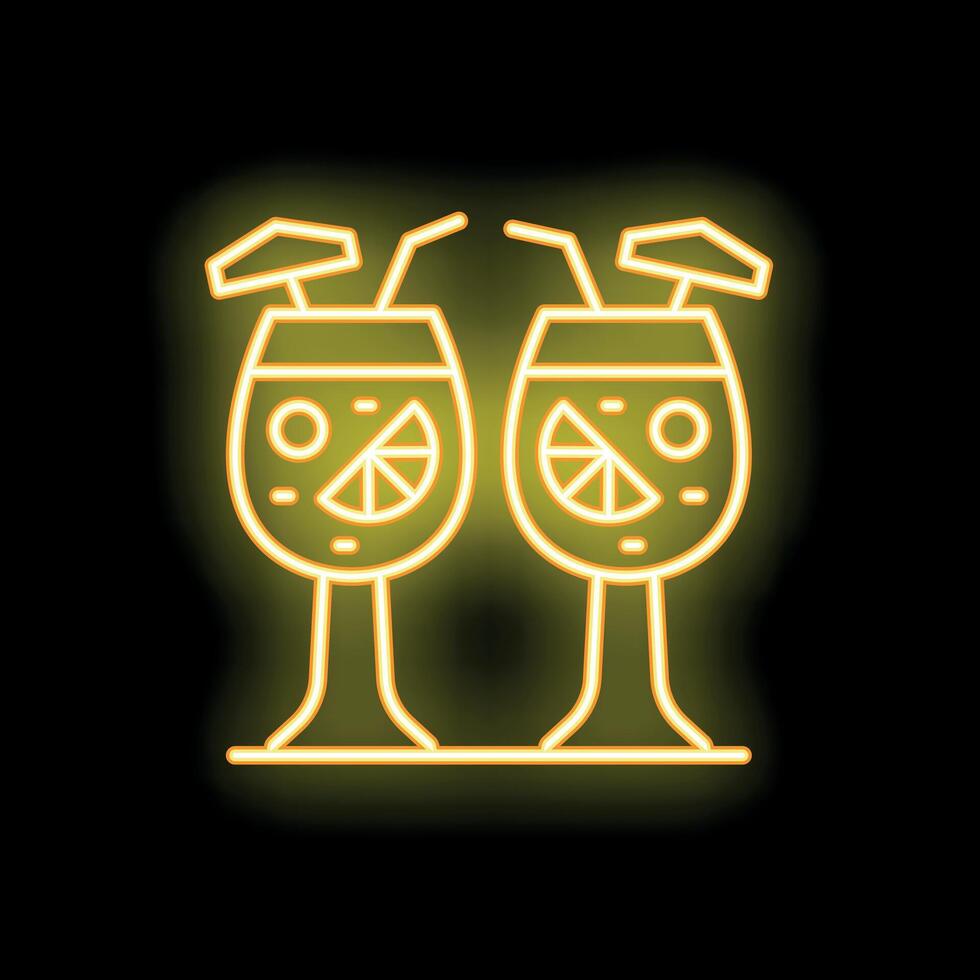 Neon sign showing two cocktails with straws and lemon slices vector