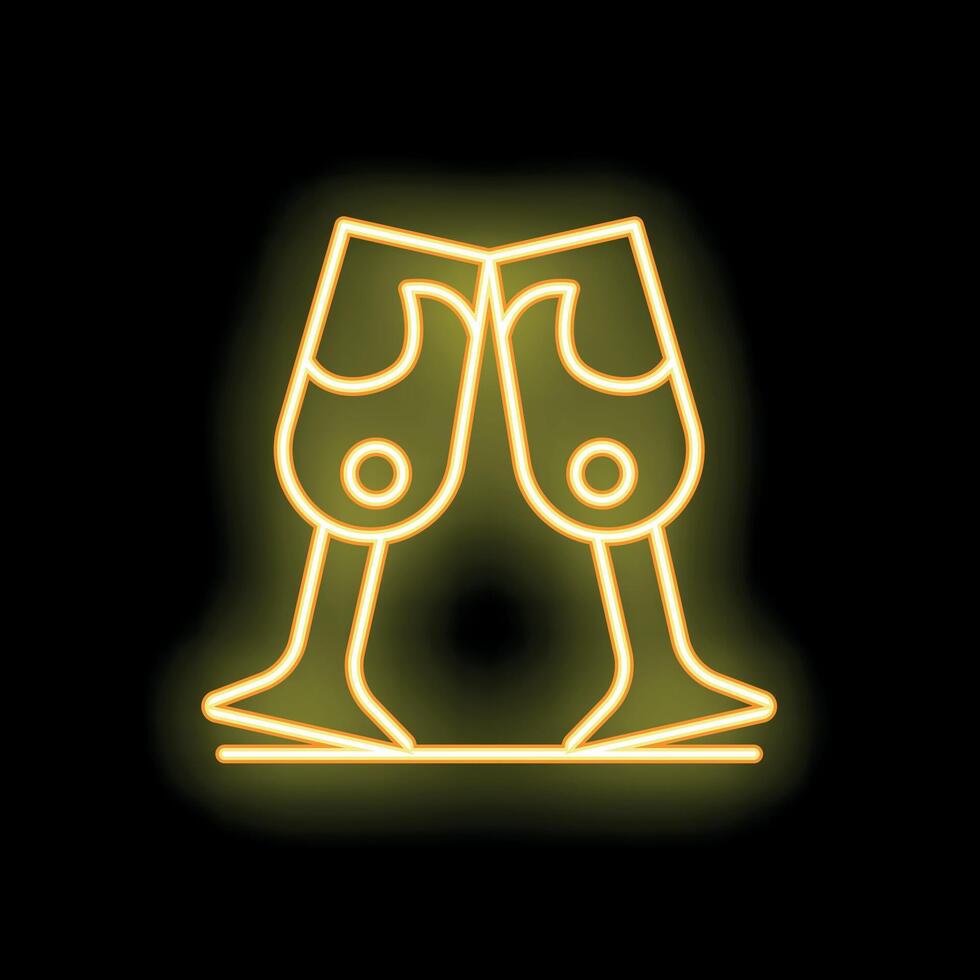 Neon sign of two champagne glasses toasting on black background vector