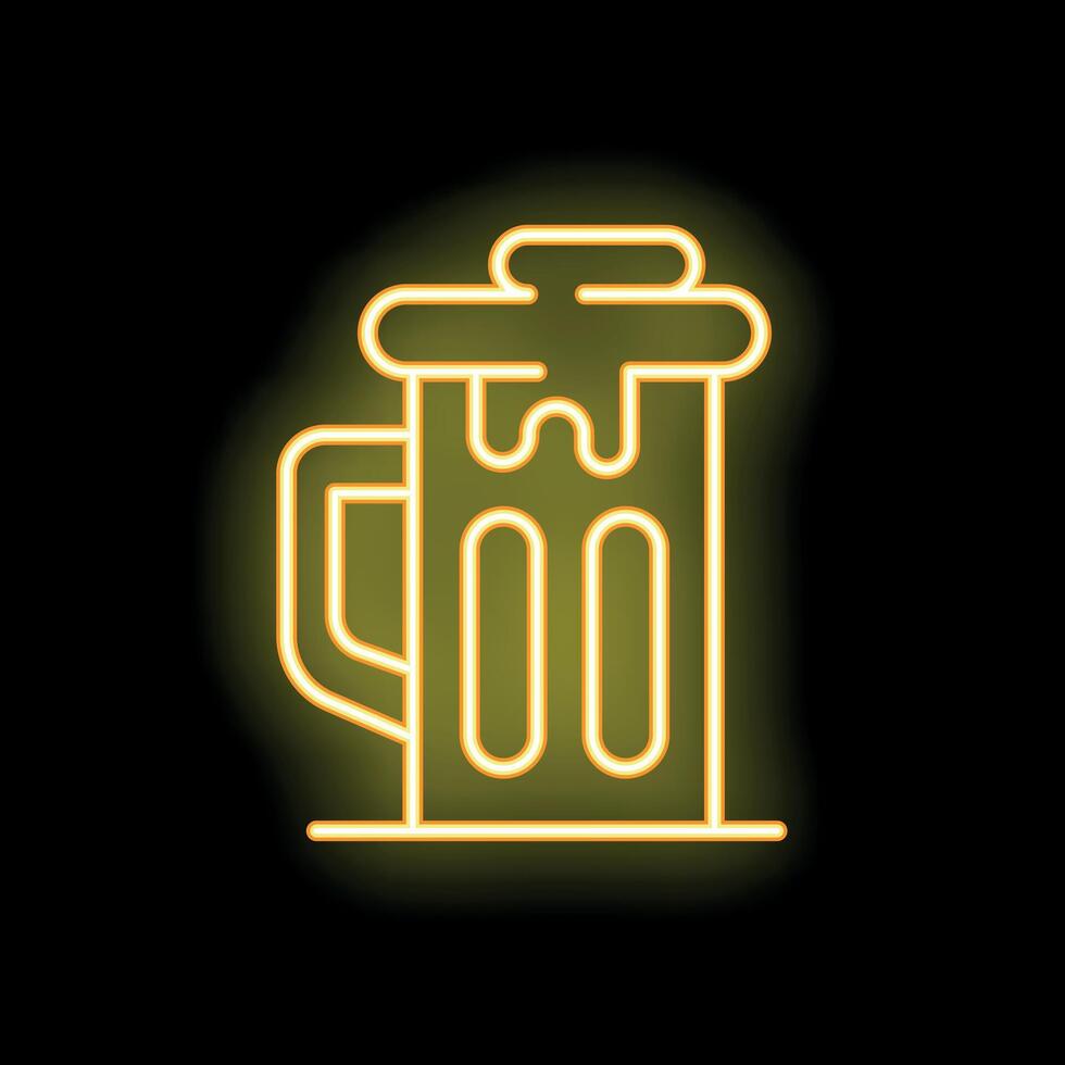 Neon sign of glass overflowing with beer on black background vector