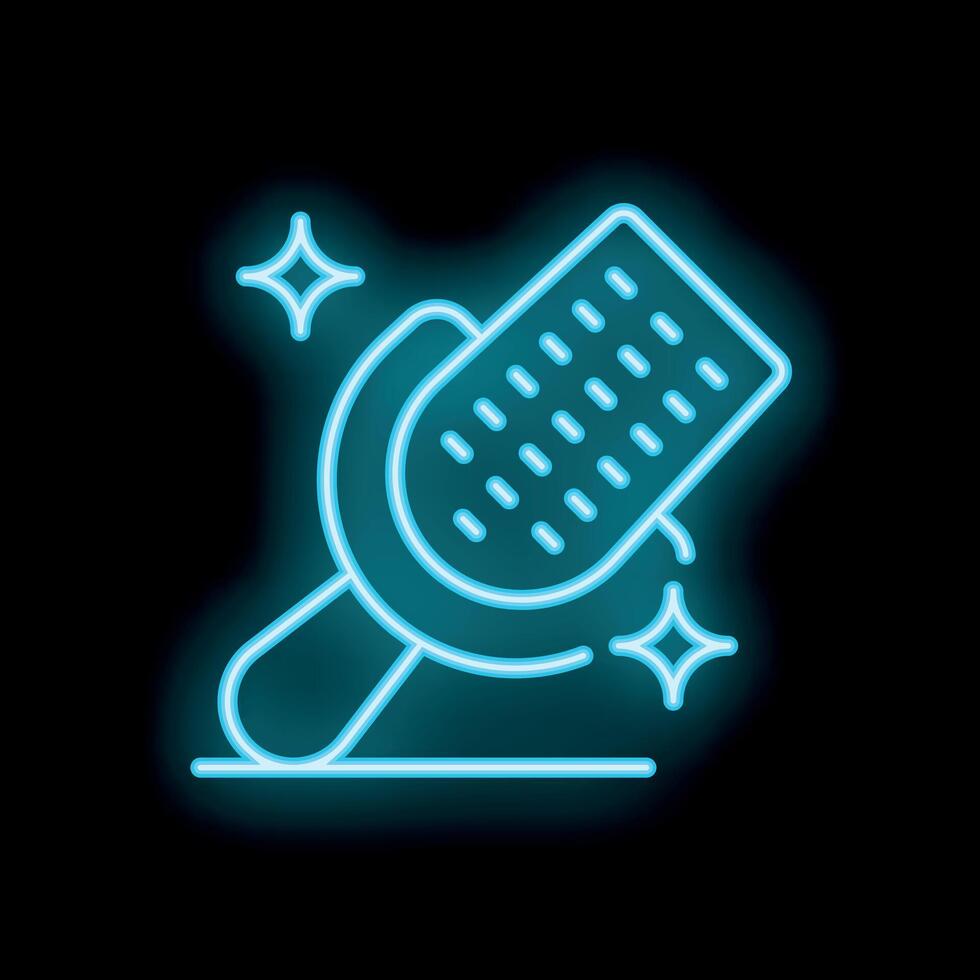 Blue neon microphone shining on black background vector