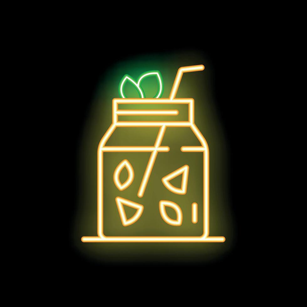 Neon sign depicting refreshing mason jar drink with ice, straw, and mint leaves vector