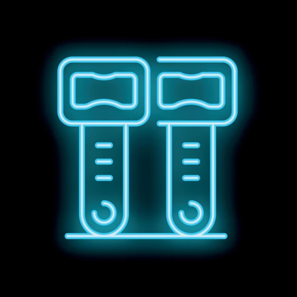 Pair of neon bottle opener glowing on wall at night vector