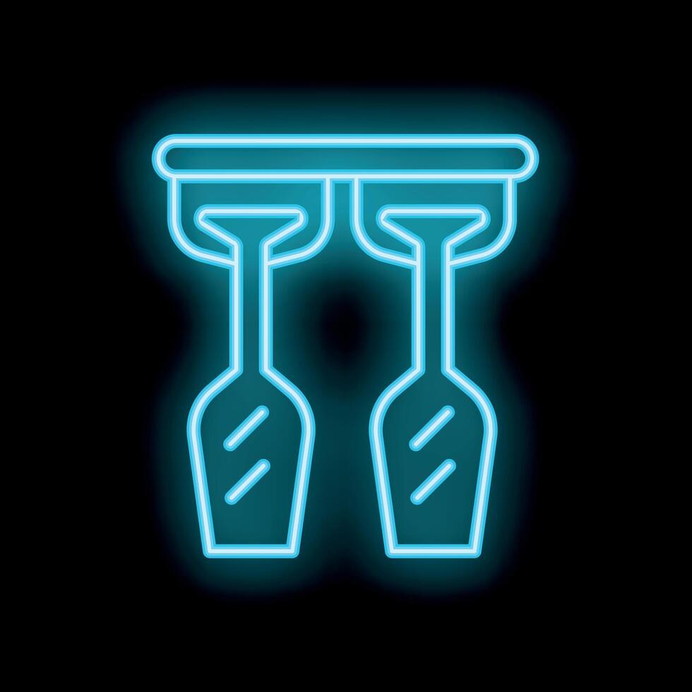 Neon sign of hanging wine glasses on black background vector