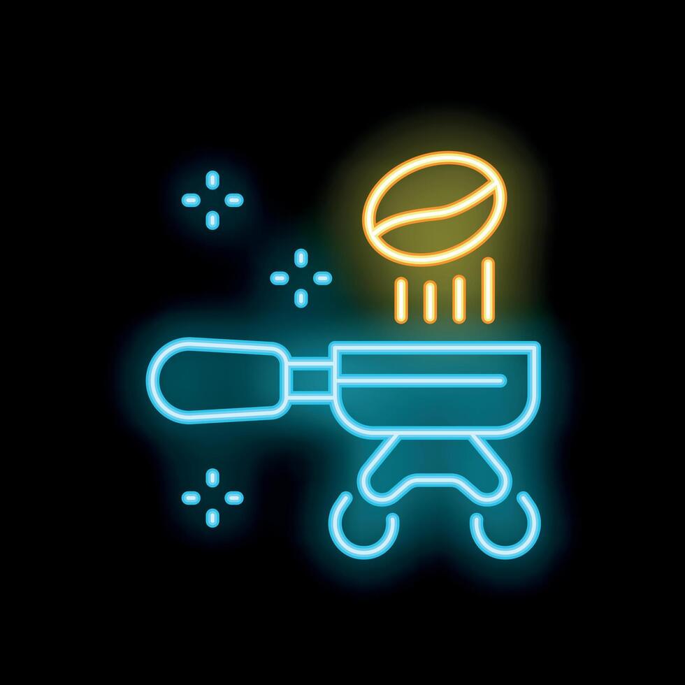 Neon sign of coffee portafilter holding roasted bean with steam coming out vector