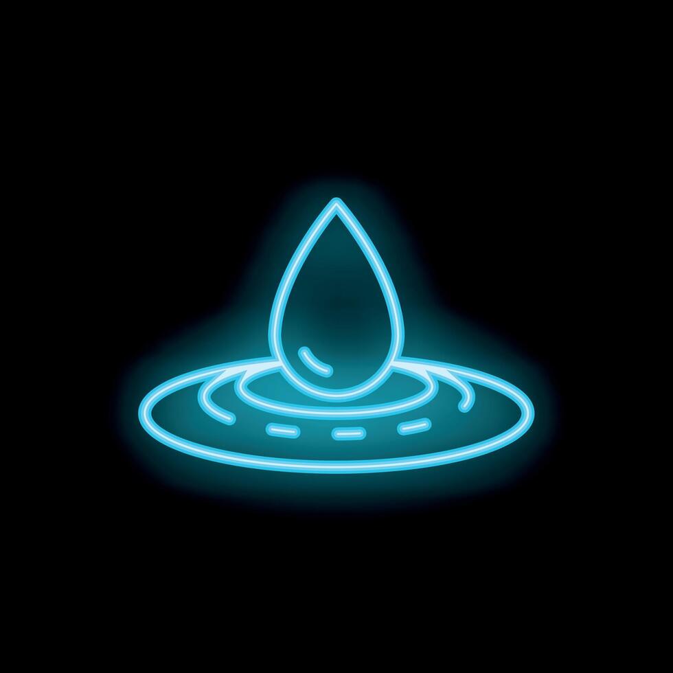 Neon blue water drop making ripples on liquid surface icon vector