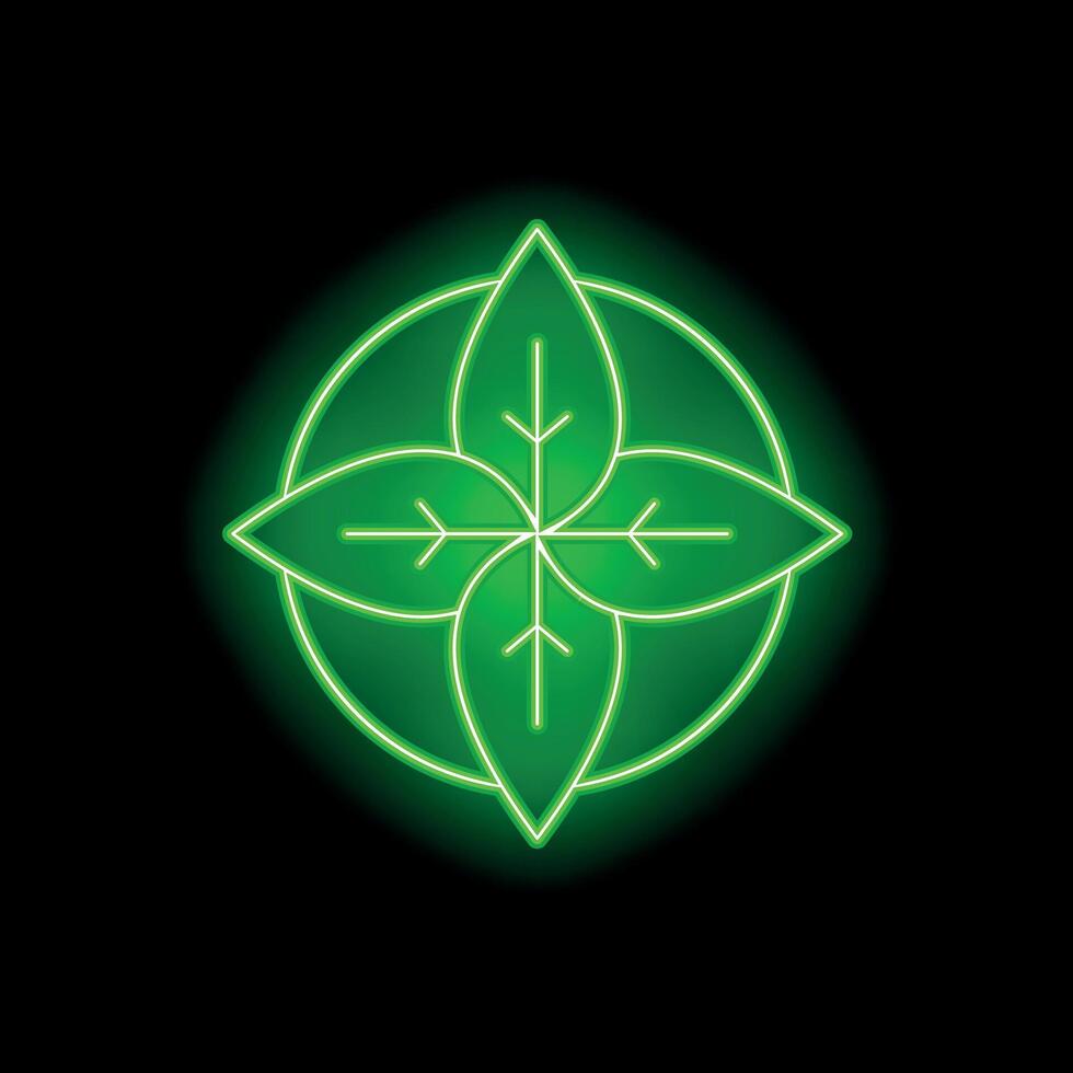 Glowing neon green leaves forming a flower of life symbol vector