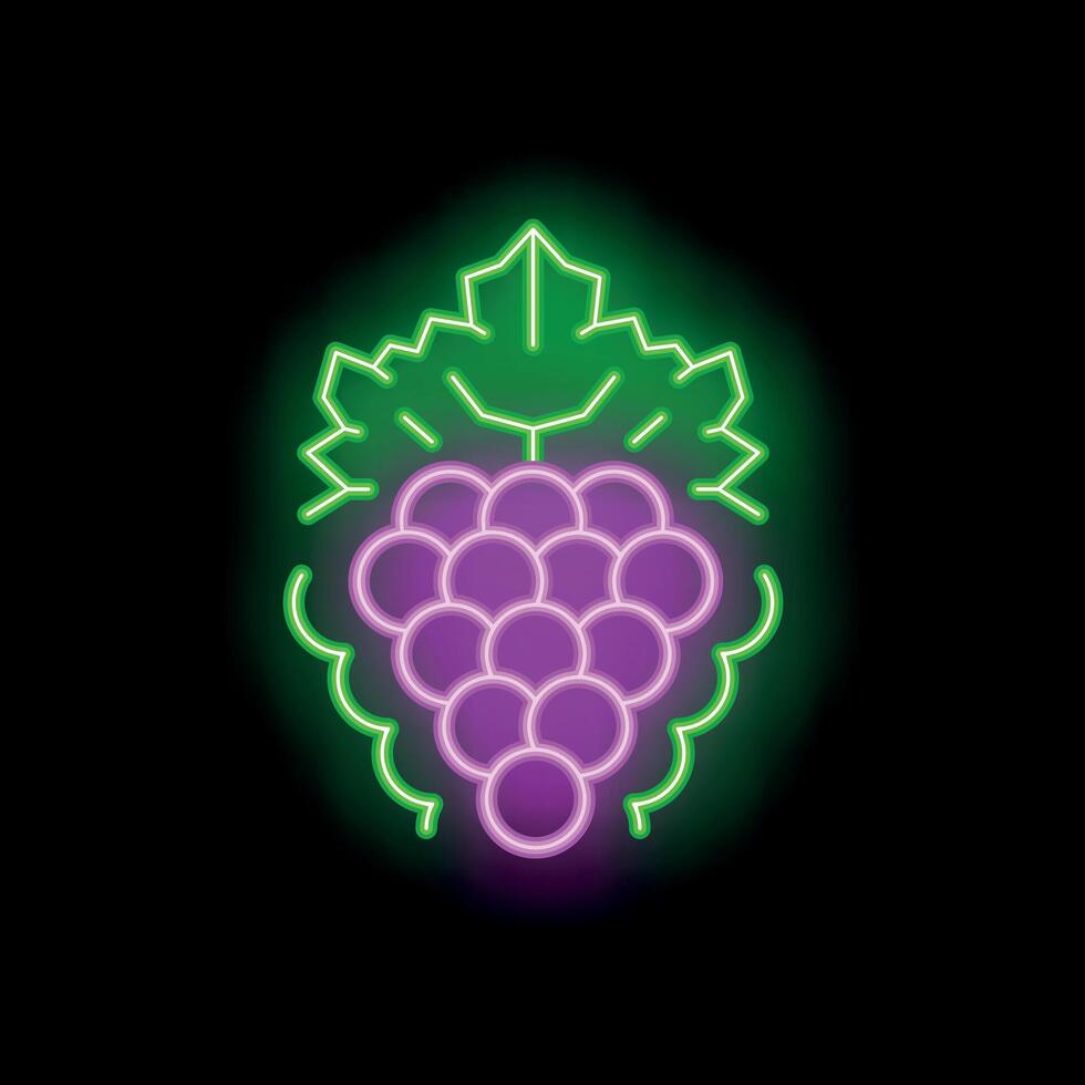 Neon sign representing a bunch of grapes for winemaking or juice production vector