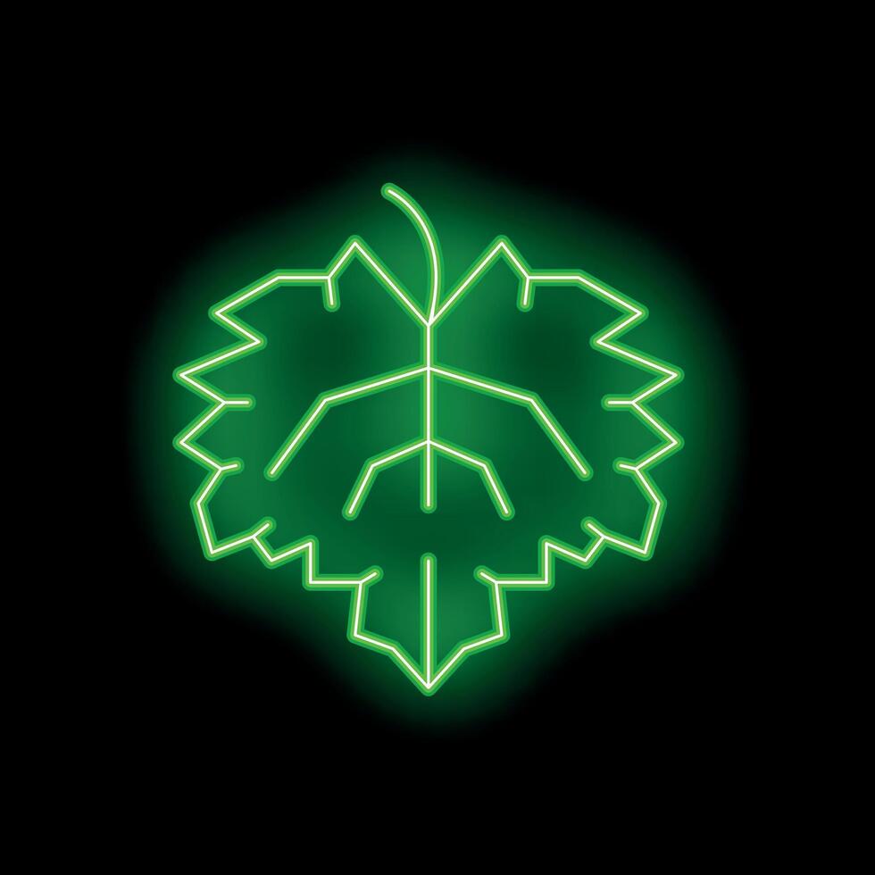 Glowing neon green grape leaf on black background vector