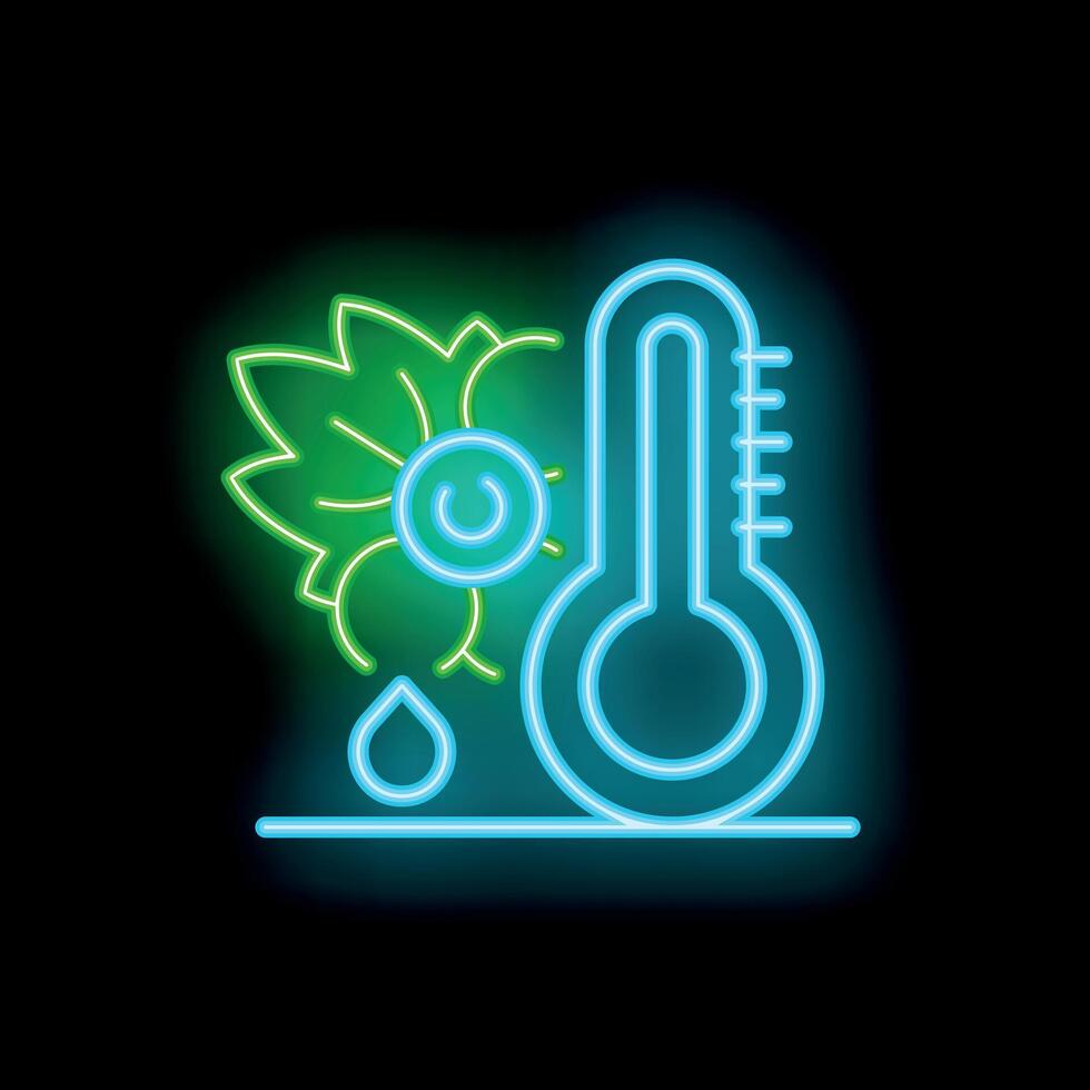 Neon icon representing optimal temperature and humidity for growing plants vector