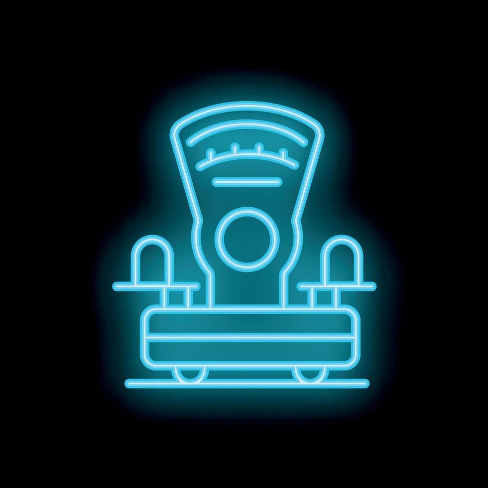 Blue neon sign showing analog industrial weighing scale on black background vector