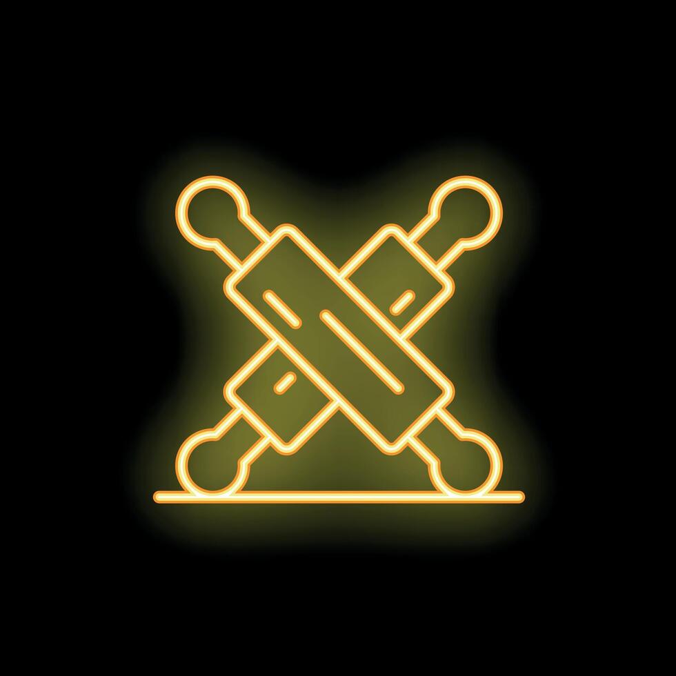 Glowing neon icon of crossed rolling pins for bakery logo vector