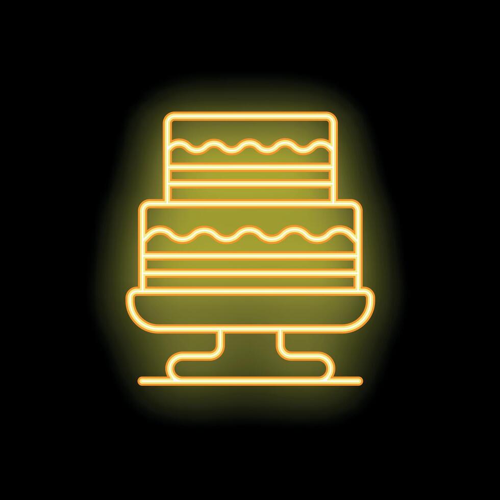 Neon yellow cake displayed on a pedestal on a black background vector