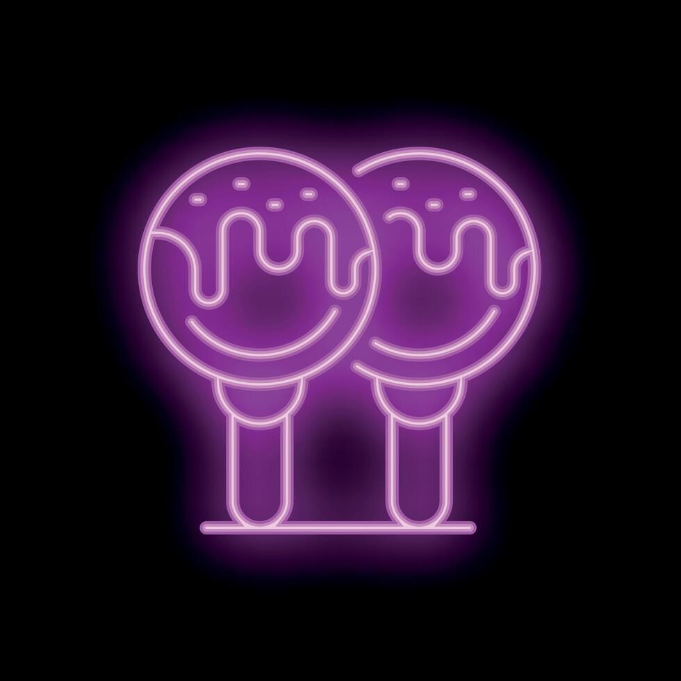 Neon sign showing two cake pops covered in drizzled icing on a stick vector