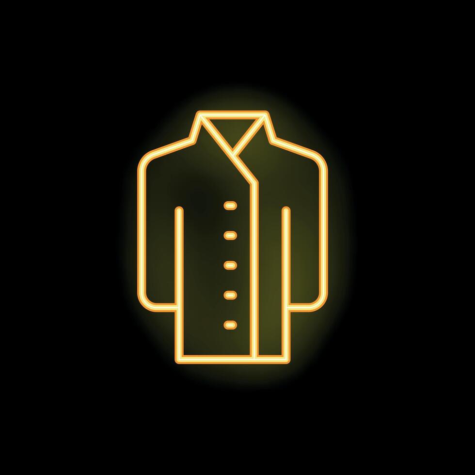 Neon yellow lab coat icon glowing on black background vector
