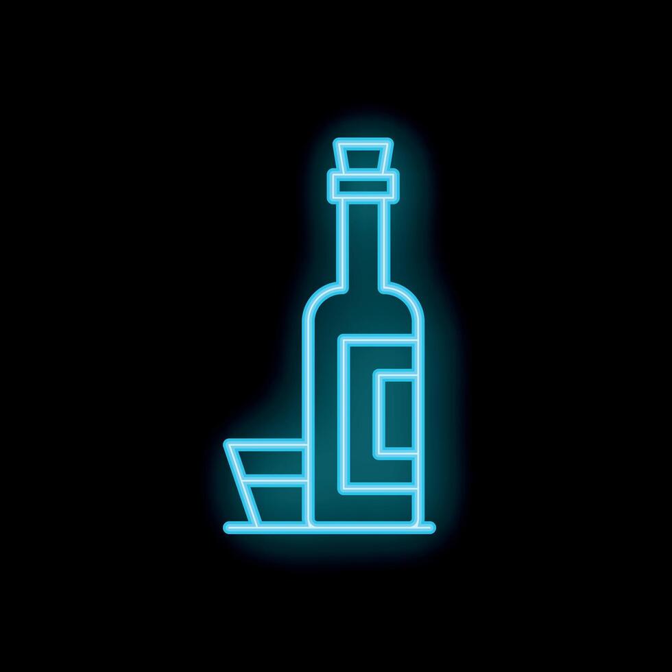 Neon sign of bottle and glass shining on black background vector