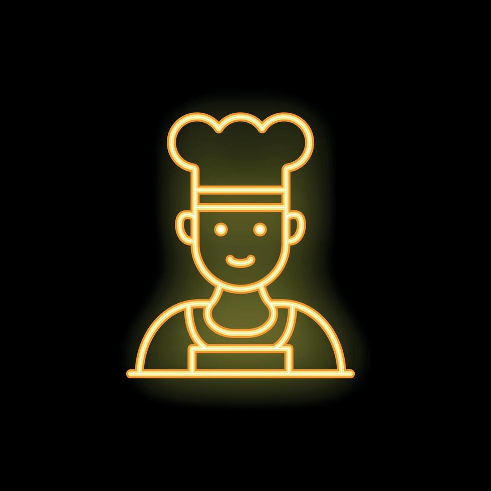 Neon icon of chef wearing uniform and toque smiling vector