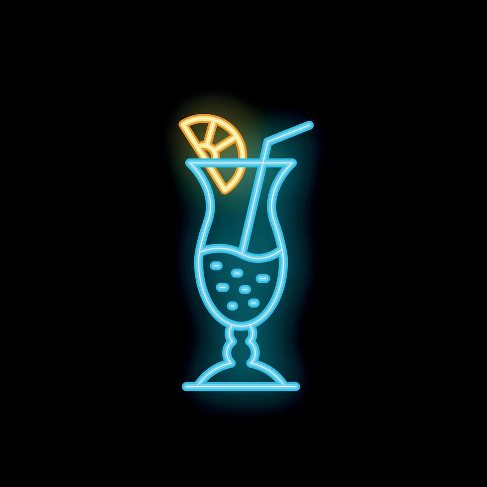 Neon sign showing cocktail with orange slice and straw vector