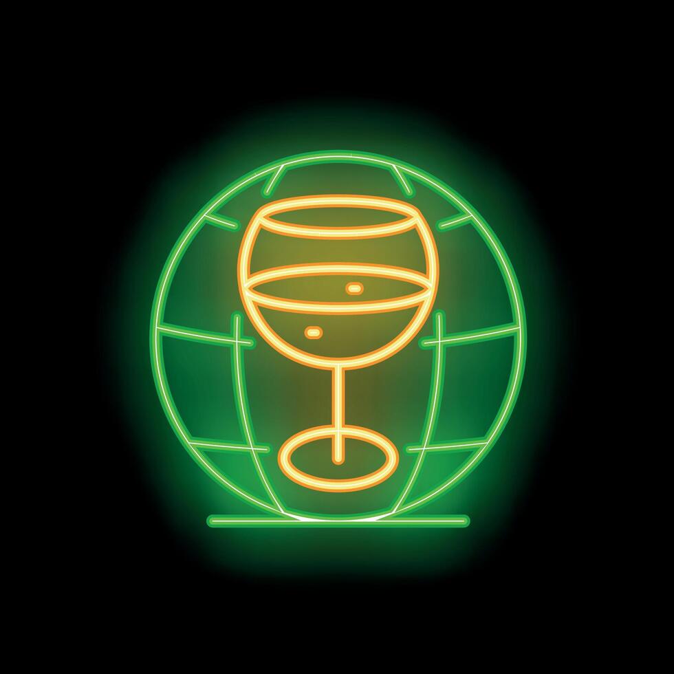 Neon sign representing global wine culture with wine glass inside earth globe vector