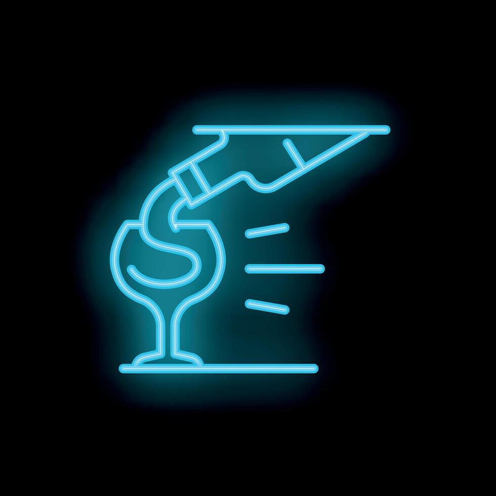 Blue neon sign of a bartender pouring a drink in a wine glass vector