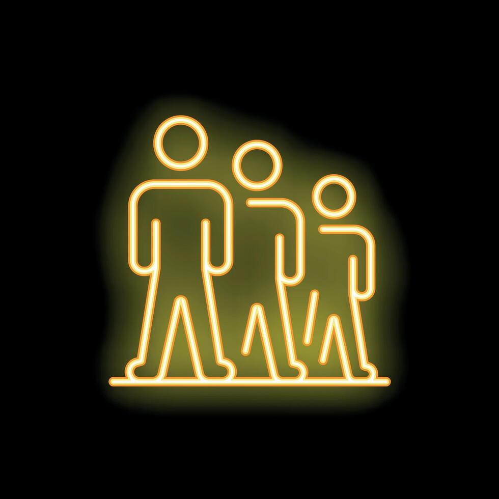 Neon icon of three people standing in line representing a concept vector