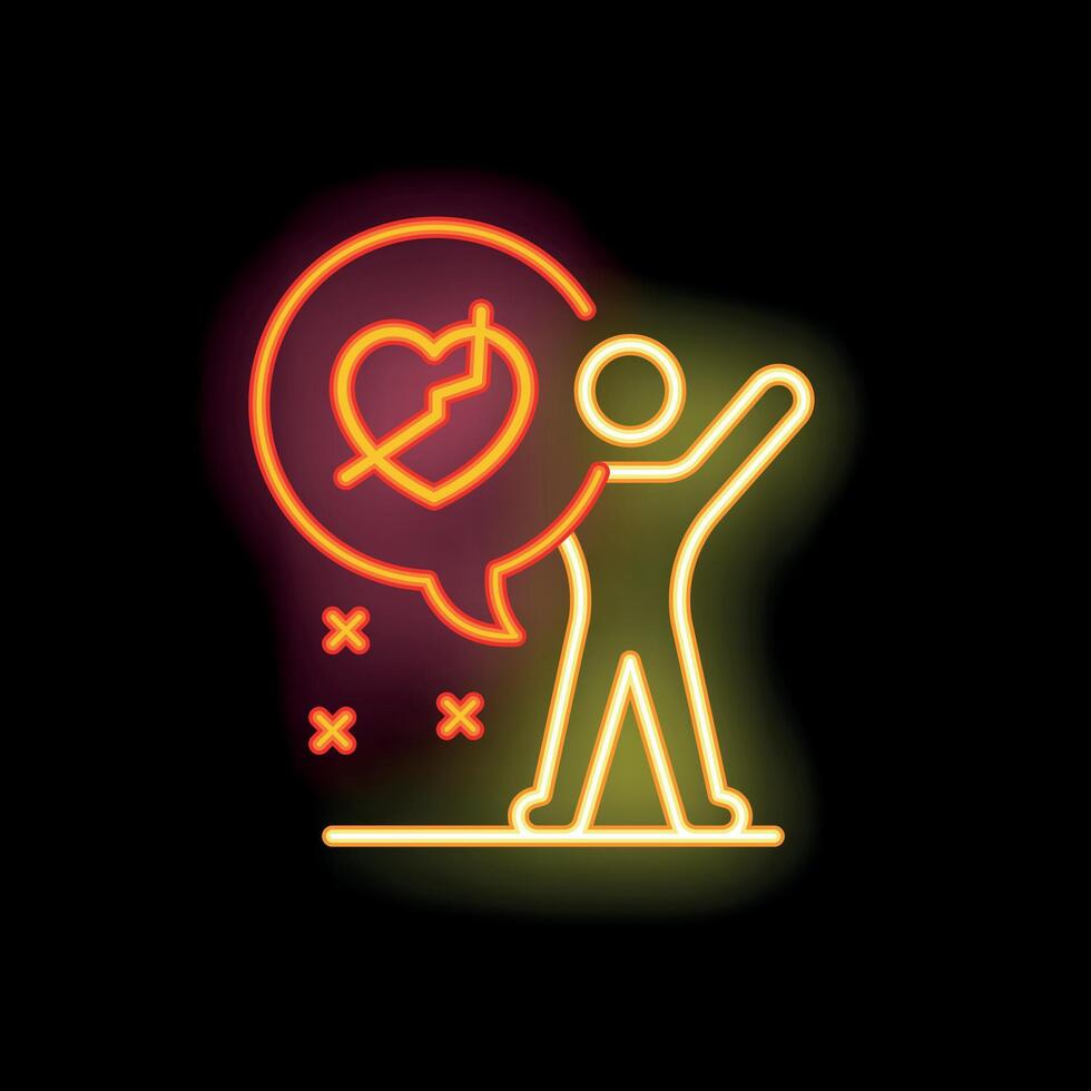Person standing and talking about broken heart neon sign vector