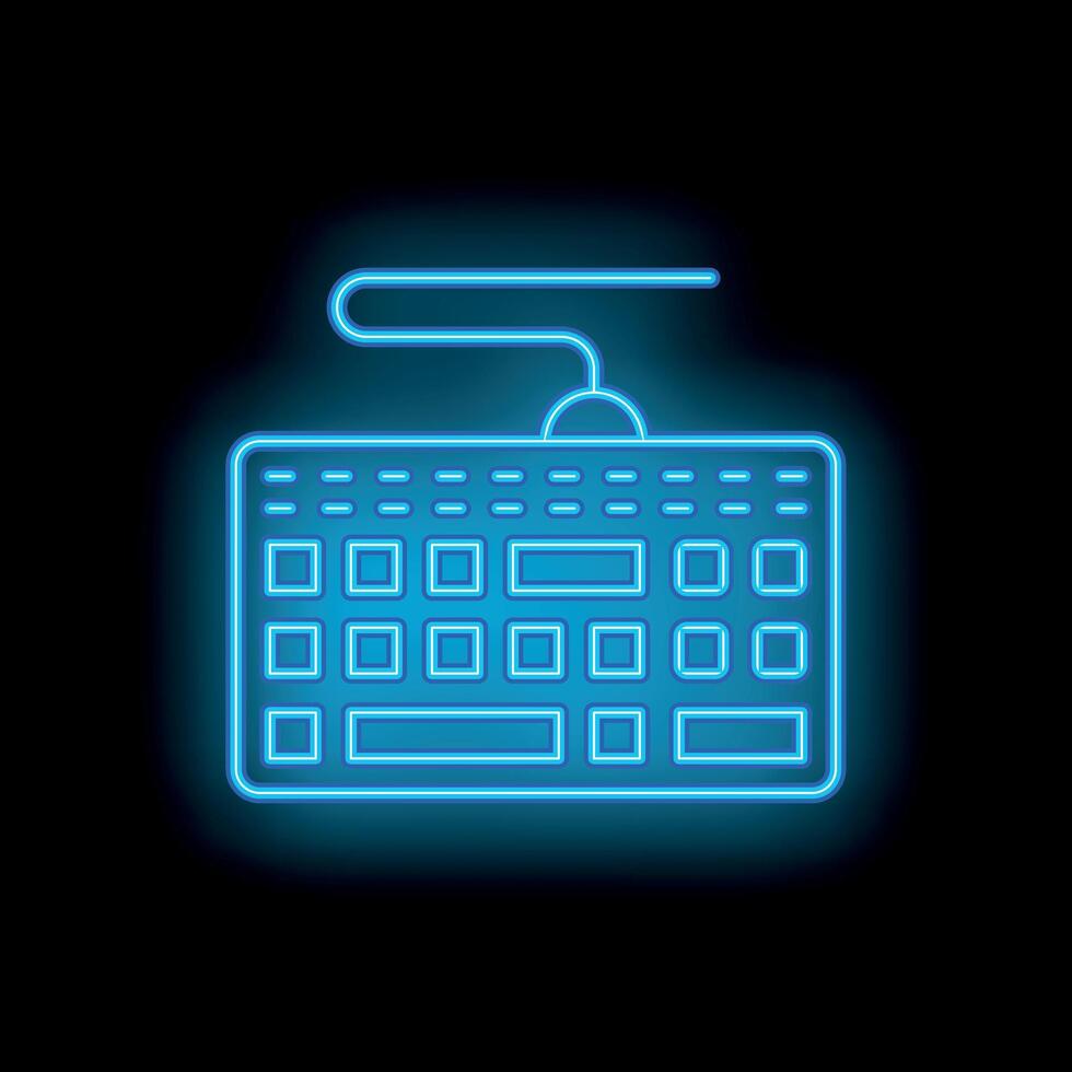 Blue neon keyboard with mouse glowing on black background vector