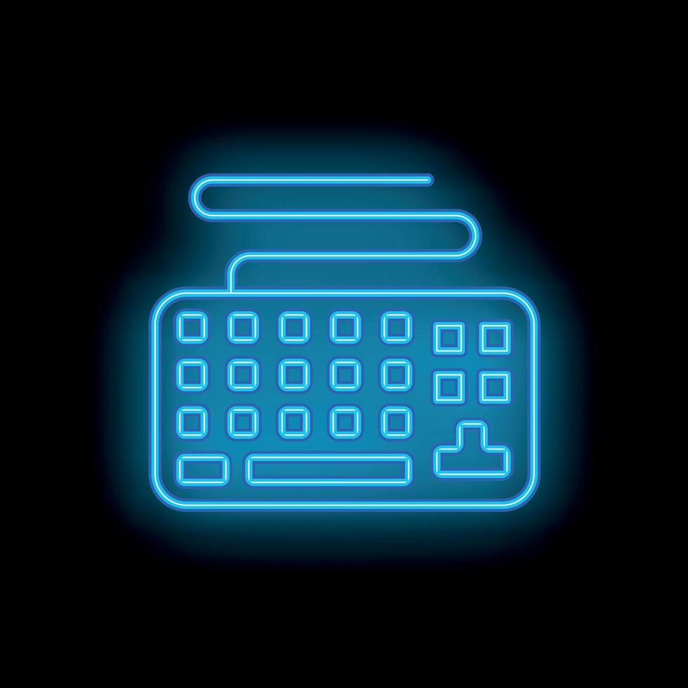 Blue neon keyboard glowing on black background vector