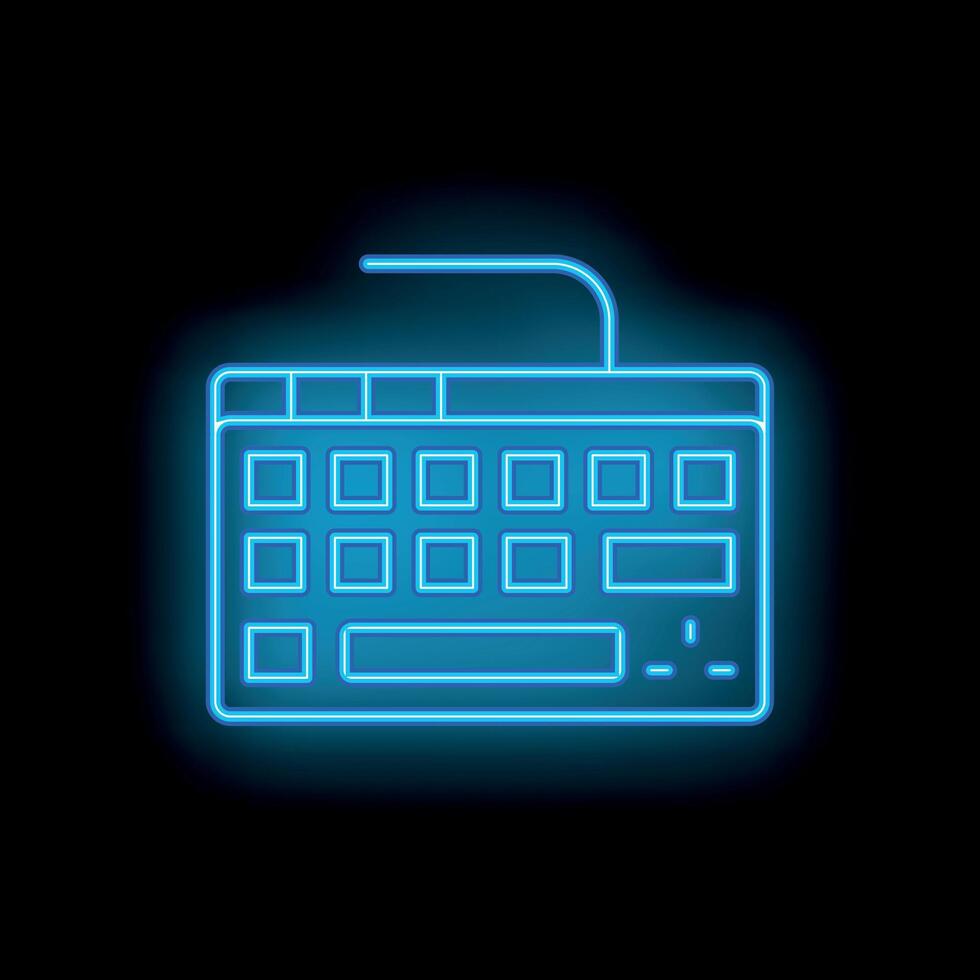 Blue neon keyboard glowing on black background vector