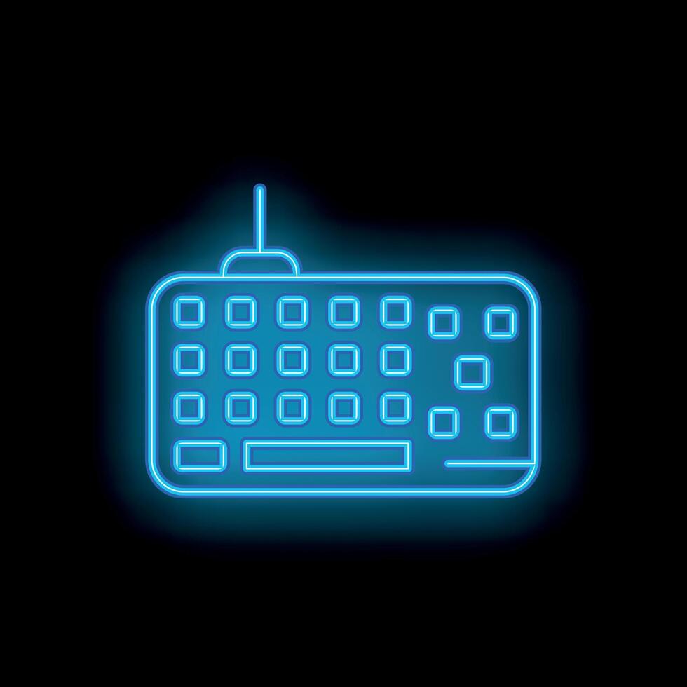Blue neon wireless keyboard glowing on black background vector