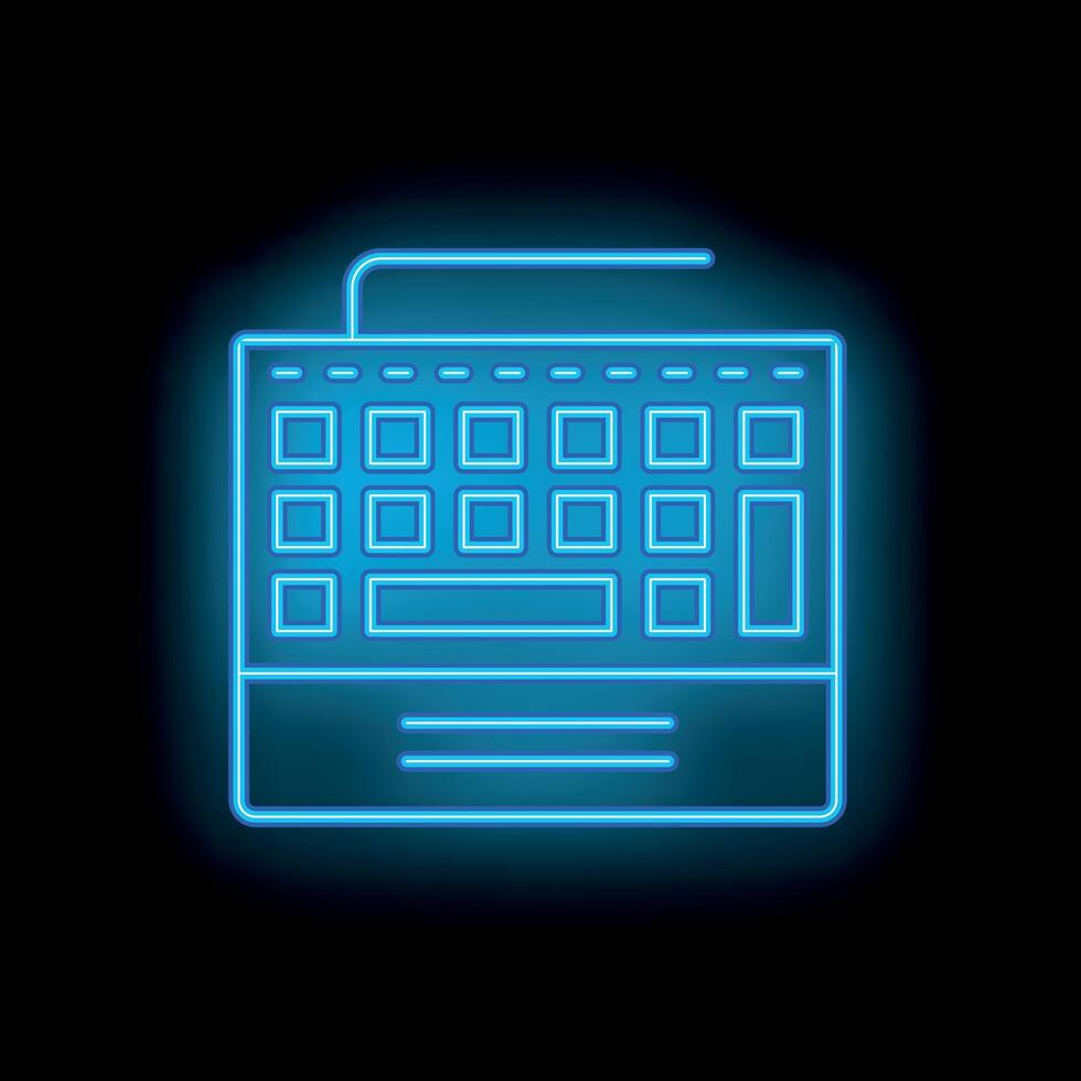 Neon blue keyboard glowing on black background vector