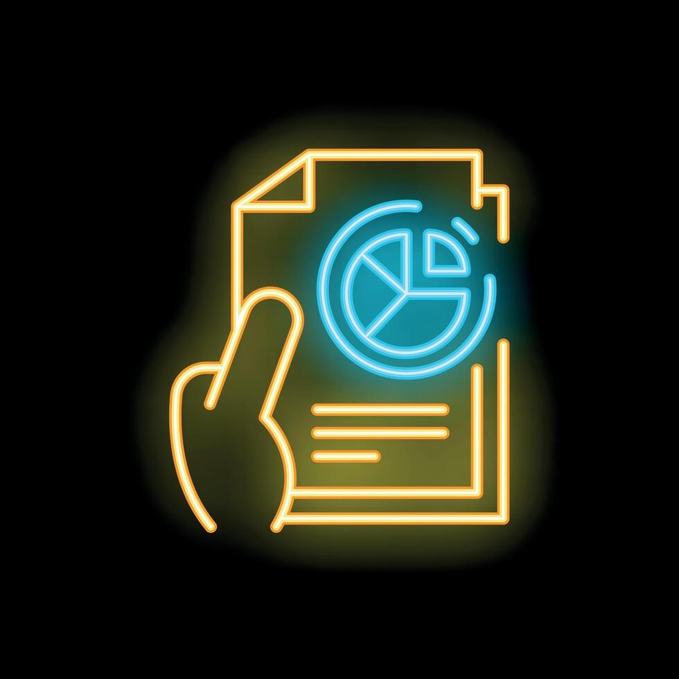 Businessman holding document with analytics neon signboard icon vector
