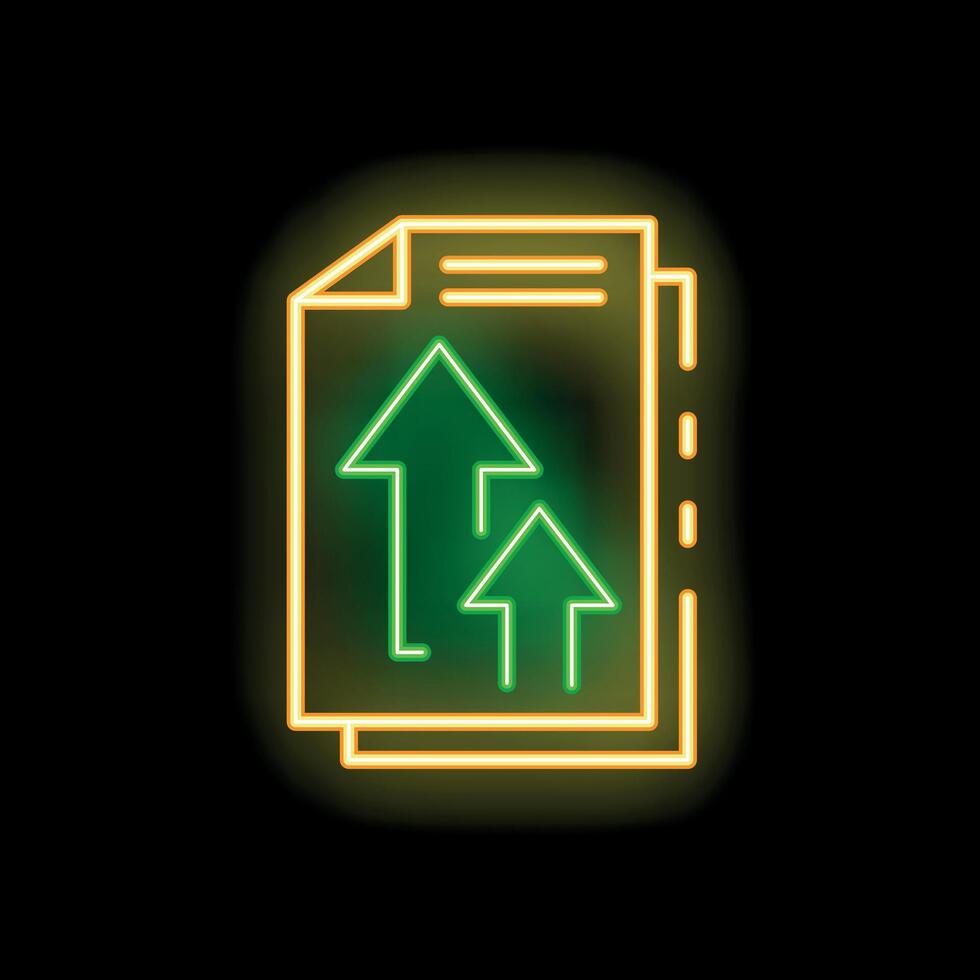 Neon upload icon glowing on black background vector