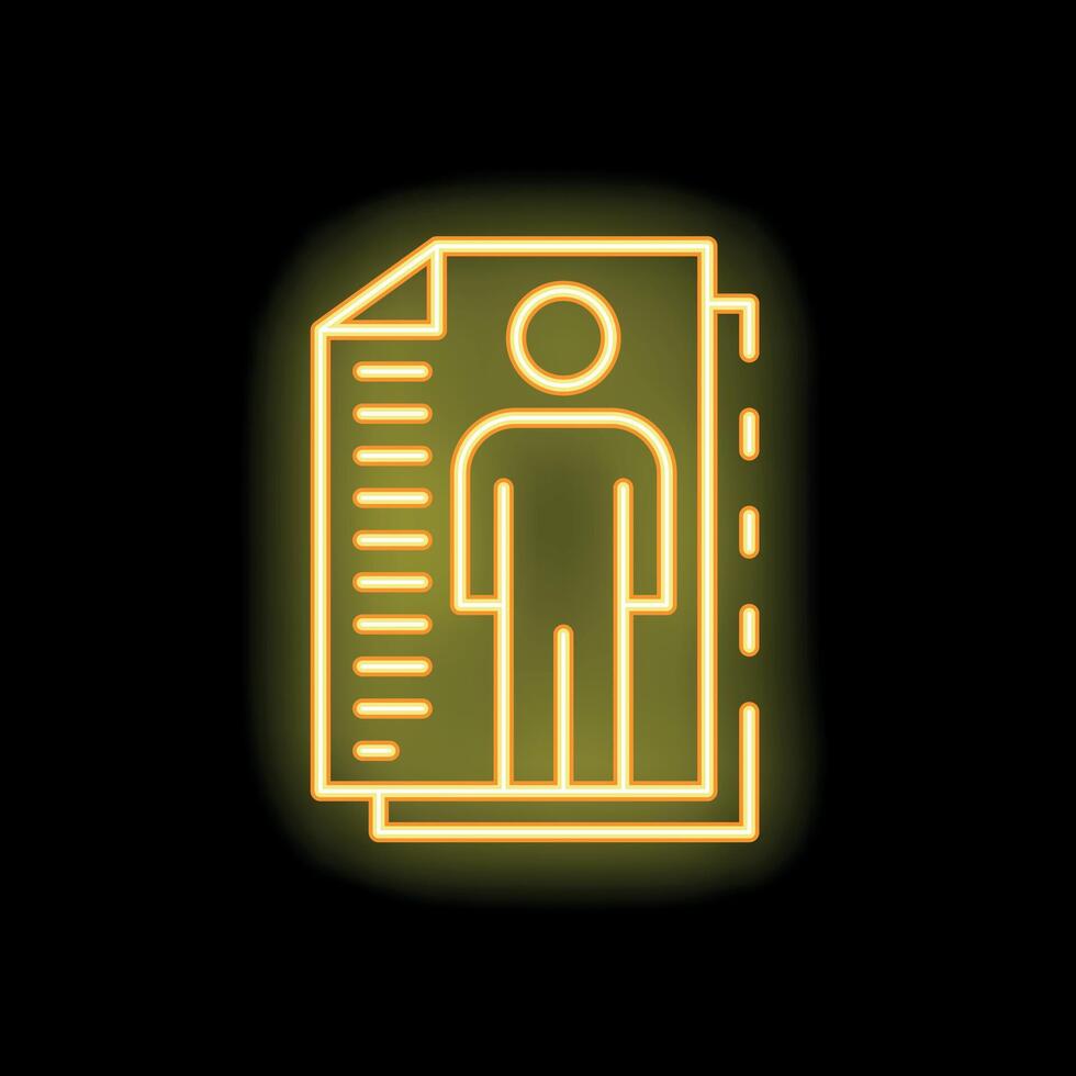 Neon icon of documents representing a person's data vector
