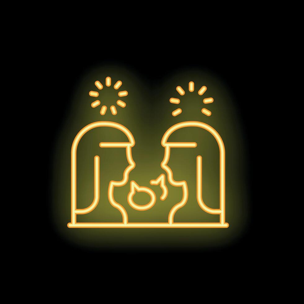 Neon icon of two people thinking and sharing ideas with speech bubble vector
