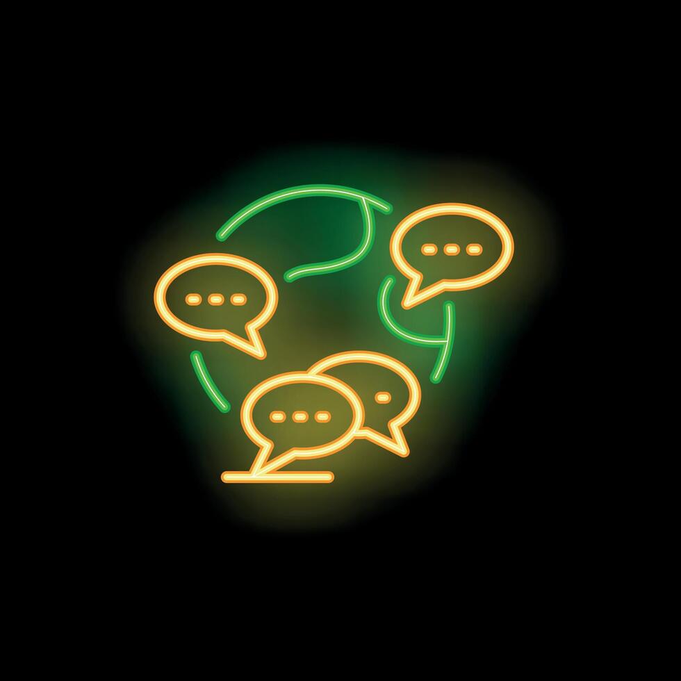Neon icon of speech bubbles communicating around the world vector
