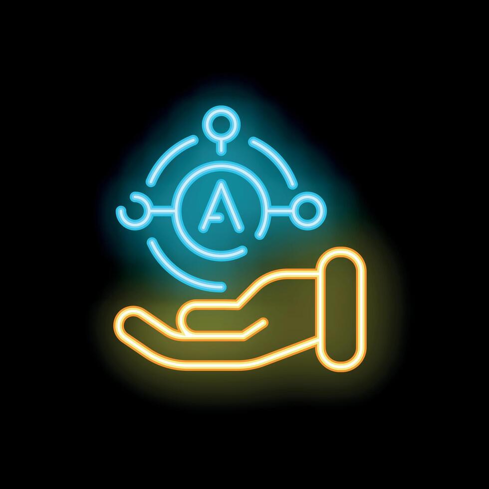 Hand holding artificial intelligence icon in neon style vector