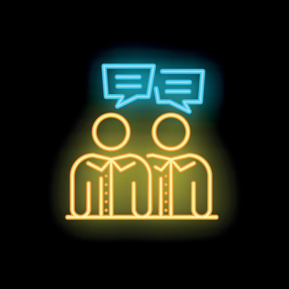 Two businessmen talking with speech bubbles neon sign icon on black background vector
