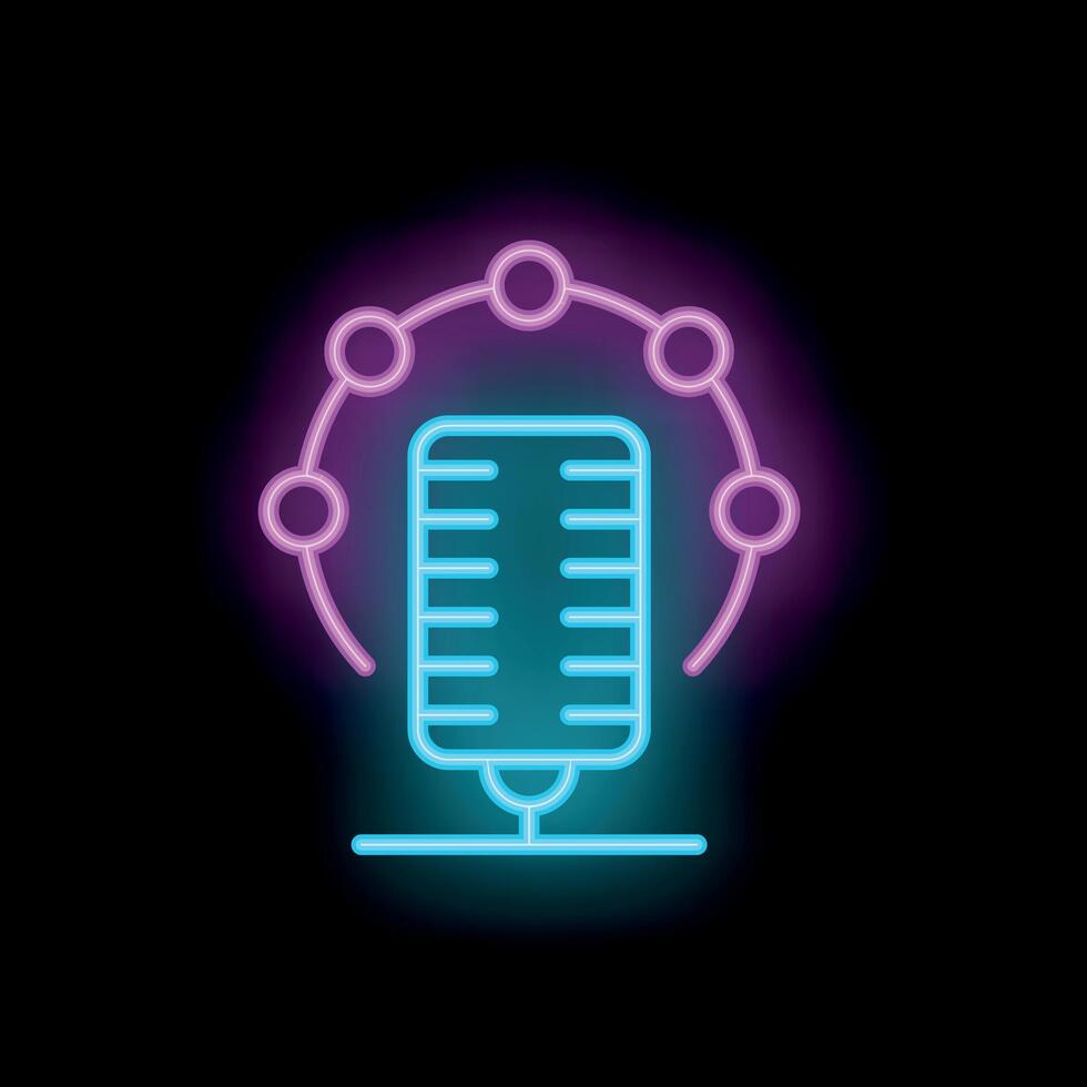 Neon microphone icon representing podcast network broadcasting vector
