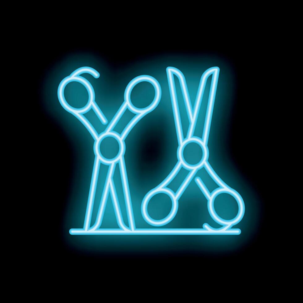 Neon icon of scissors glowing on black background vector