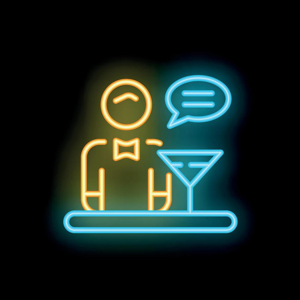 Neon sign of bartender preparing a cocktail behind bar counter vector